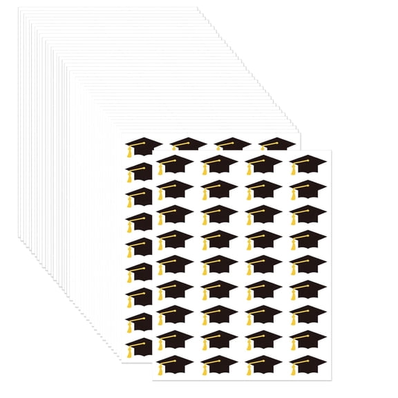 1440 PCS 1.5 Inch Black Gold Graduation Cap Stickers, Self-Adhesive Envelope Seals for Class of 2026 High School College Graduation Decor (40 Sheets)