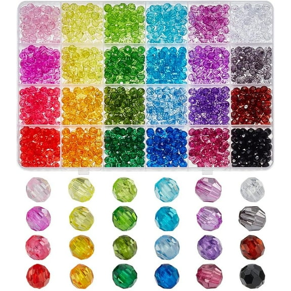 1440 Pcs 24 Colors Beads Set Jewelry Making 6mm Acrylic Faceted Bracelet Bead Bulk Transparent Rondelle Gem Beads Loose Spacer Beads