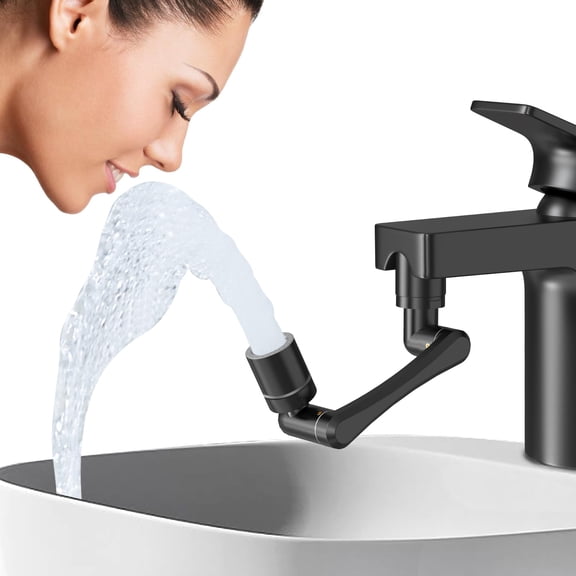 1440° Rotating-faucet-extender Sink Aerator - 1080°+360° Large-angle Splash Tap Extension With 2 Water Outlet  Swivel Multifunctional Robotic Arm For Kitchen/bathroom Black