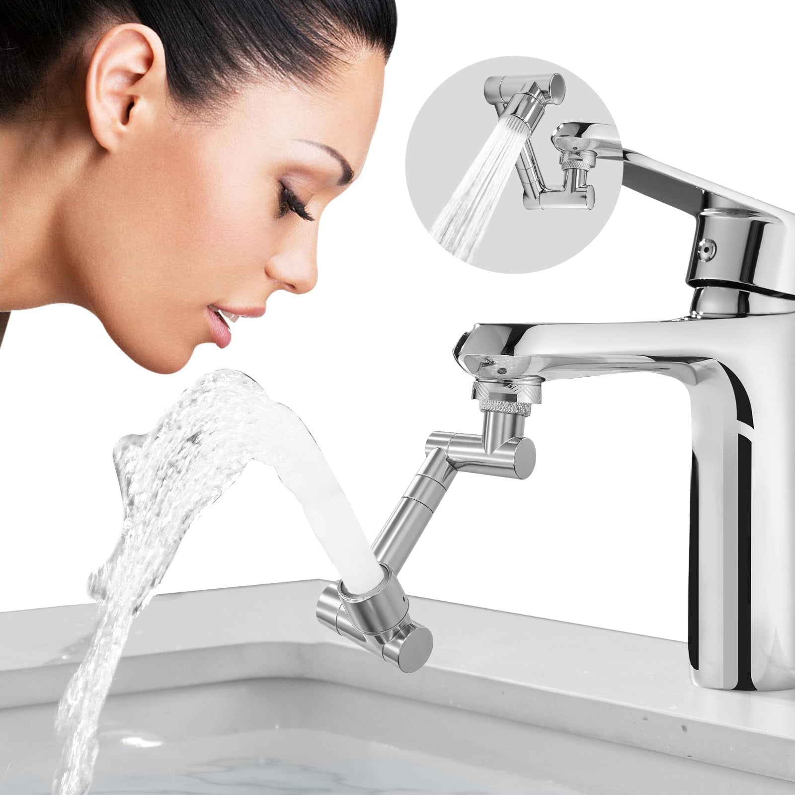 1440° Swiveling Faucet Extender, Brass Metal Robotic Arm Aerator with Flexible Joint, Dual-Mode Splashproof Water-Saving Tap Sprayer for Kitchen Sink Taps