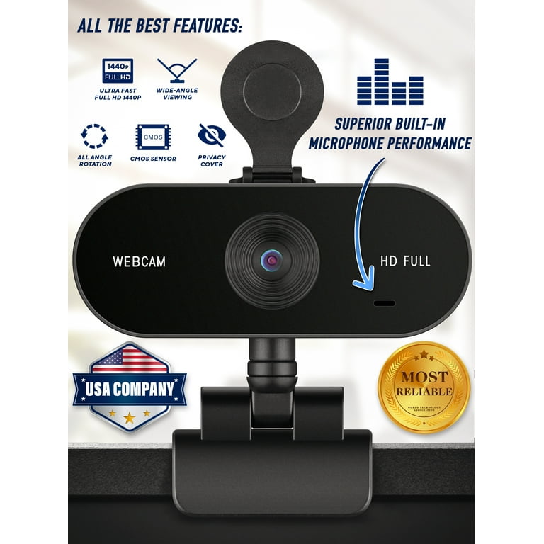 1440p Webcam Full HD Web Camera w Privacy Cover Built In Microphone 15fps USB 2.0 75 View Streaming Cam by Mata1 USA