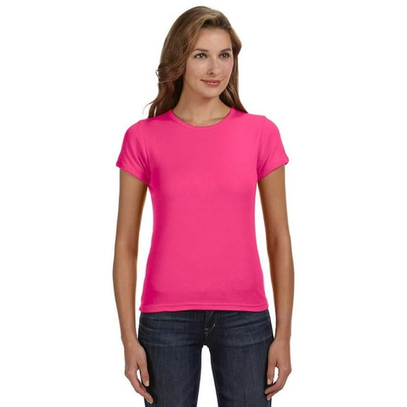1441 Anvil Ladies' 1x1 Baby Rib Scoop T-Shirt Hot Pink S
