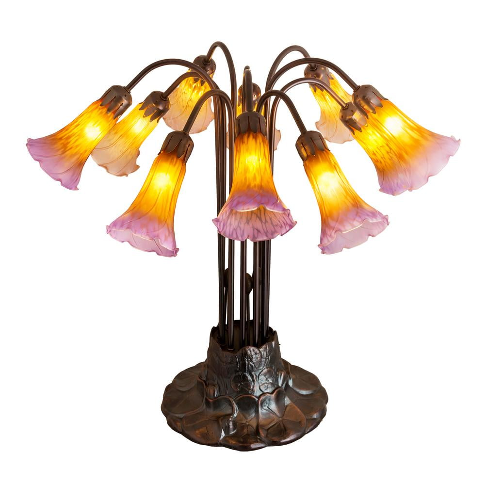 Amber and Purple 22" Bronze Pond Lily Table Lamp