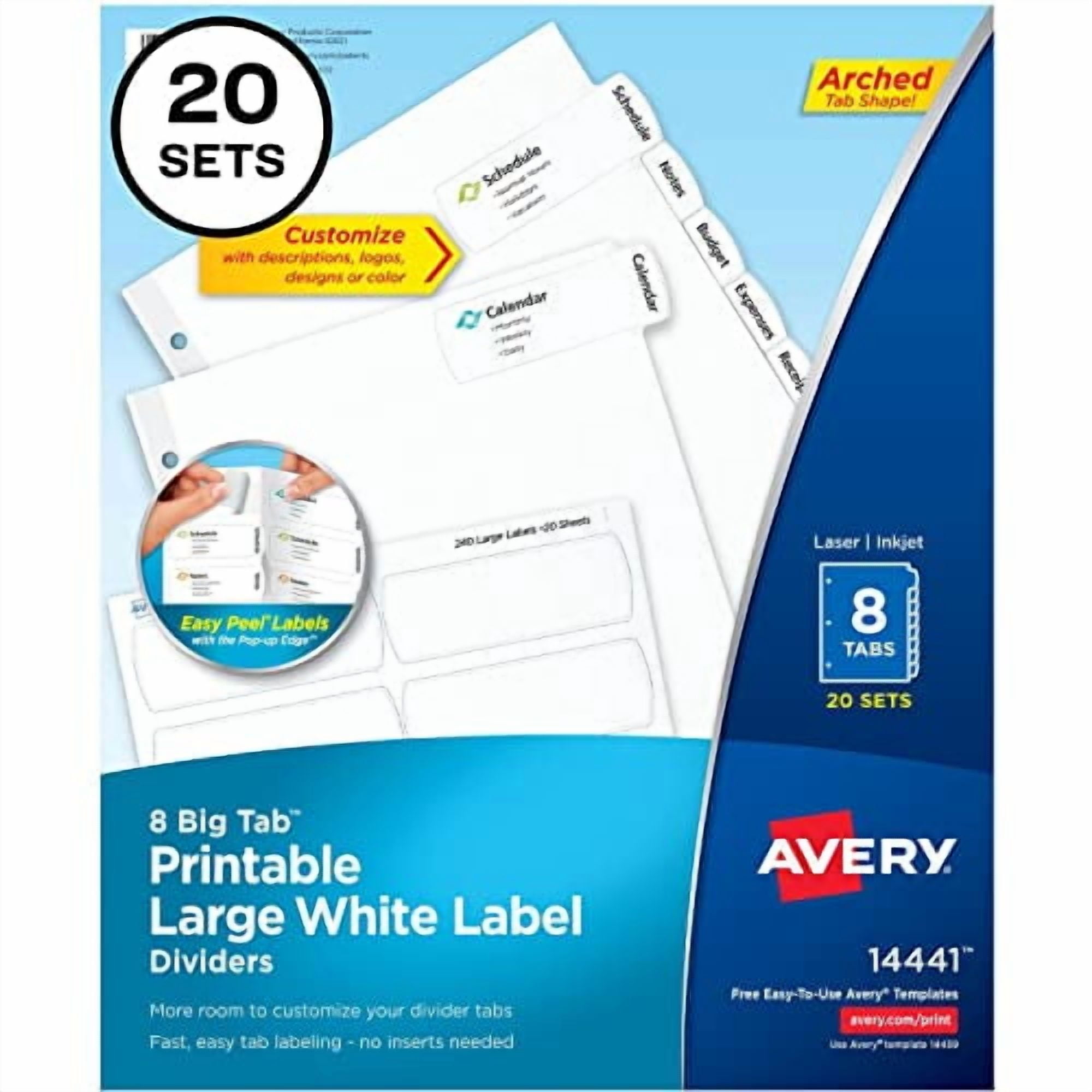 14441 Big Tab Large White Label Tab Dividers, 8-Tab, Letter, 20 per ...