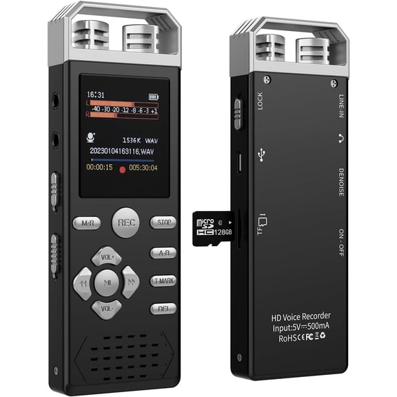 144GB Digital Voice Activated Recorder 1536KBPS Audio Voice Recorder with Playback Recording Device Dictaphone Sound Tape Recorder with Password Protection for Lectures,Meetings