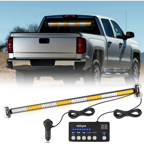 144LED Traffic Advisor Strobe Light Bar with Controller Amber White High-Visibility Warning Lights Hazard Interior Front/Rear Windshield Flashing for Cars Trucks Off-Road Utility Vehicles