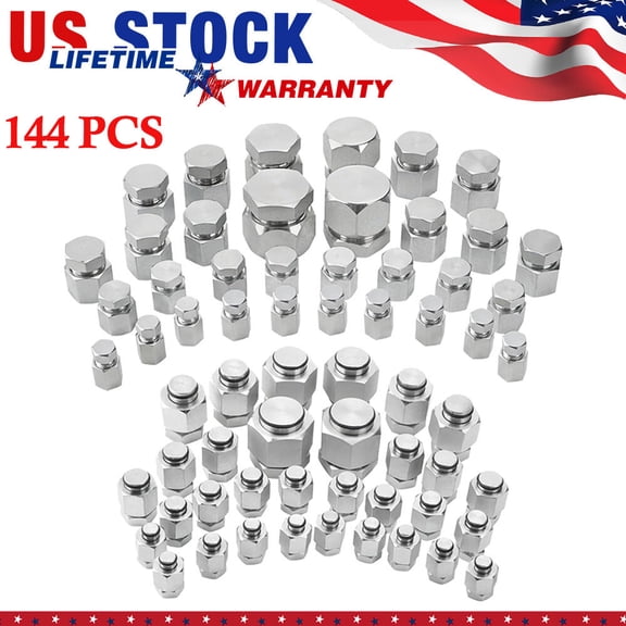144PCS JIC &ORFS Master Industrial Hydraulic Cap Plug Hose Tube Pipe Fitting Kit