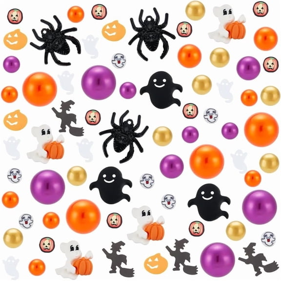 144PCS Vase Fillers Pearl Orange Purple Floating Pearl Beads with Spider Pendents Pumpkin Vase Centerpiece for Vase Fillers Party Table Scatter Wedding Home Display Colorful