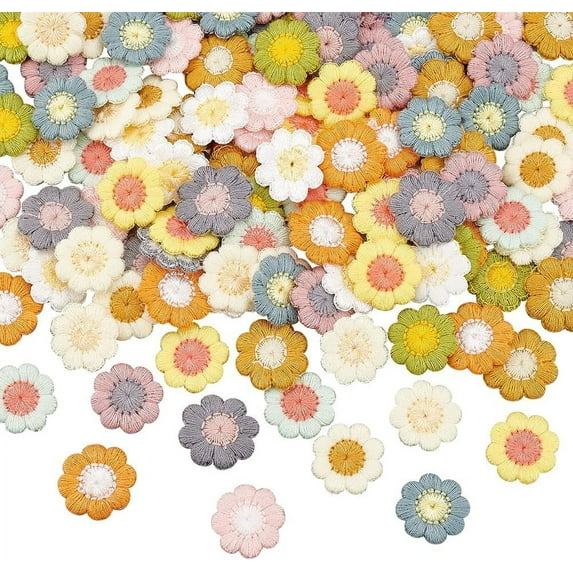 144Pcs 12 Colors Daisy Flower Sew On Patches 0.7Inch Colorful Daisy Embroidered Sew Applique Cotton Knitting Flower Applique Patches Costume Accessories Mixed Color DIY