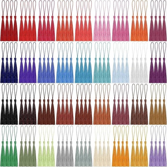 144Pcs 5.5 Inch Silky Mini Craft Tassels with Loops 36 Colors for Jewelry Making Bookmark DIY Projects