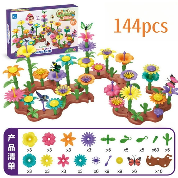 144Pcs Flower Garden Building Toys for Girls Boys 3 4 5 6 7 Year Old,Preschool Garden Play Set As Educational STEM Toys for Kids,Building Stem Toys for Kids Toddlers Ages 3-5,for Gift