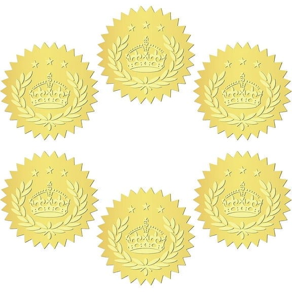 144Pcs Gold Foil Embossed Stickers 2 Inch Star Certificate Embossed Sealing Decal Round Label Self Adhesive Decal