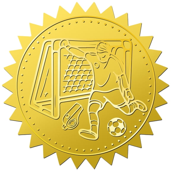 144Pcs Gold Foil Embossed Stickers Football Soccer 2 Inch Self Adhesive Waterproof Certificate Seals Sticker Labels Round Dot Decals for Award