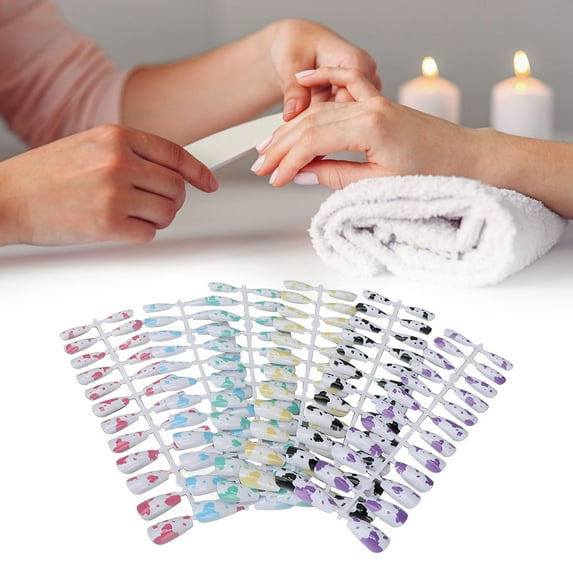 144Pcs Press on Nails, Fake Nails, Long Press on Nails Detachable Multiple False Nails Colorful Manicure Full Cover Stick, False Nails Pack Kit for Weddings, Proms, Multi-Color