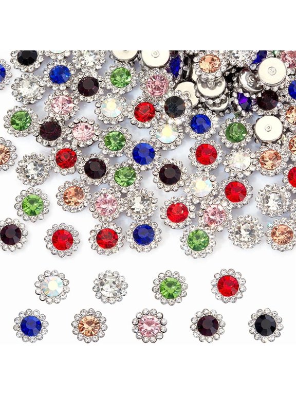 144Pcs Sew On Rhinestone Tiny Sewing Flatback Charms Beads Buttons for Crafts Flower Glass Rhinestone for Garments Accessories DIY Jewelry Making