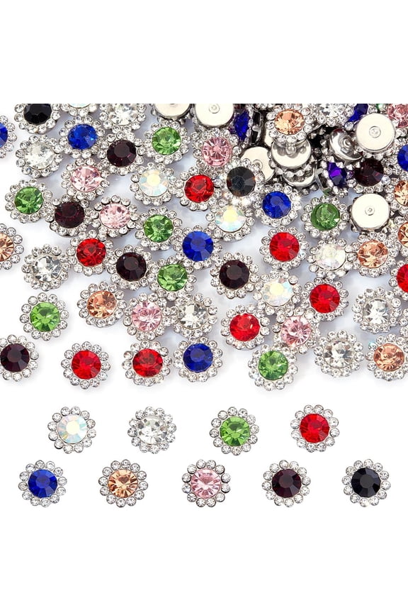 144Pcs Sew On Rhinestone Tiny Sewing Flatback Charms Beads Buttons for Crafts Flower Glass Rhinestone for Garments Accessories DIY Jewelry Making