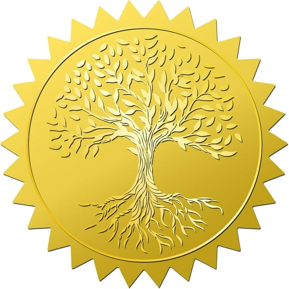 144Pcs Tree of Life Gold Foil Embossed Stickers 2" Self Adhesive Envelopes Seals Sticker Labels Vintage for Wedding Invitation Graduation Corporate Certificates Diplomas Gift Wrapping Tree of Life