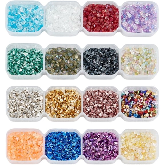 144g Glass Chips 16 Colors Crushed Glasses Glitter Undrilled Glass Beads for Nail Art Crafts Resin DIY Mobile Phone Case Vase Fillers Jewelry Making Home Decoration for DIY
