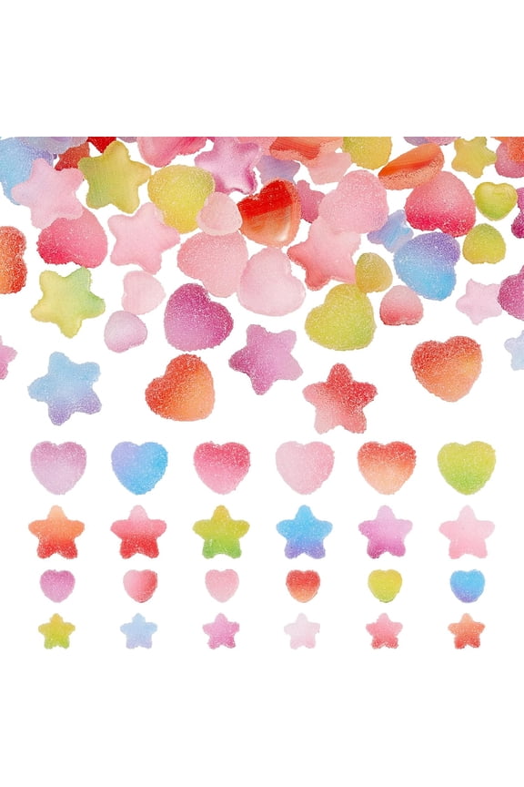 144pcs Candy Slime Charms 24 Styles Kawaii Nail Charms Star Cabochon Resin Heart Flatback Tiles Sweet Candy Decorations for DIY Scrapbooking Cell Phone Case Hair Clip Craft 1box