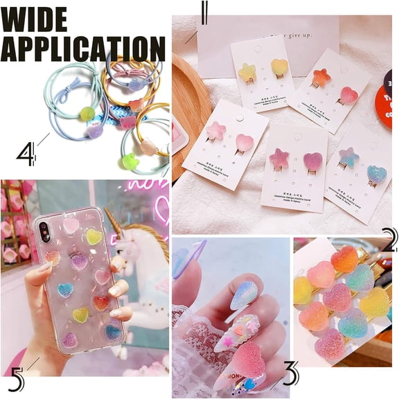 144pcs Candy Slime Charms 24 Styles Kawaii Nail Charms Star Cabochon Resin Heart Flatback Tiles Sweet Candy Decorations