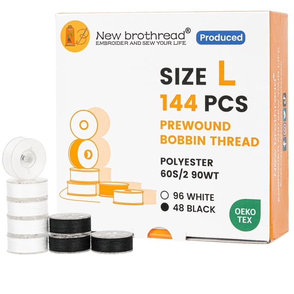 144pcs Type L (SA155) Size White Prewound Bobbin Thread Plastic Side ...