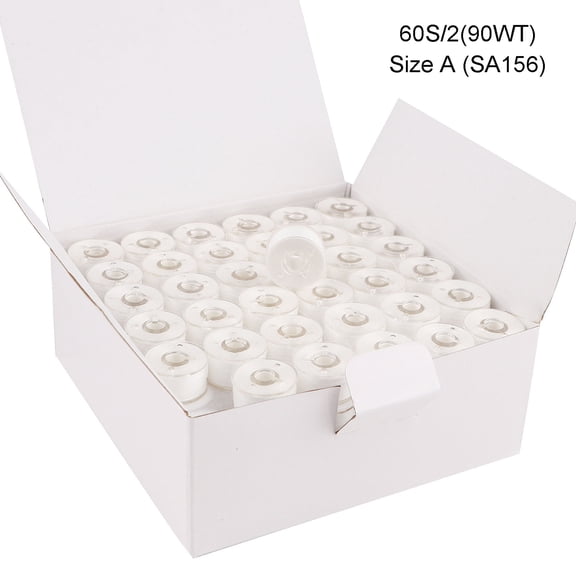 144pcs White 60S/2(90WT) Prewound Bobbin Thread Plastic Size A SA156 for Embroidery and Sewing Machine Cottonized Soft Feel Polyester Thread