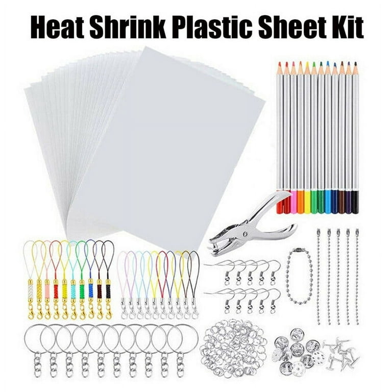 145/198Pcs DIY Heat Shrink Plastic Sheet Kit Shrinky Art Paper Hole Punch  Keychains Pencils 
