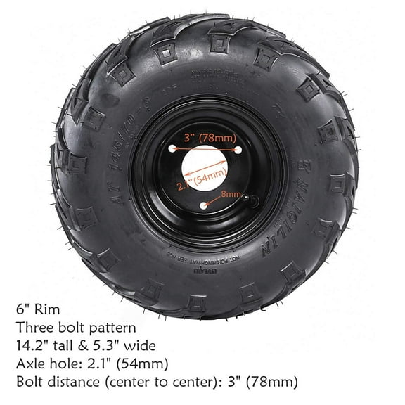 145/70-6 Tubeless Wheel Tire with 6'' Rim 3 Bolt Pattern for 50cc 70cc 90cc 110cc 125cc ATV Go Kart UTV Quad Bike 4 Wheelers (1)
