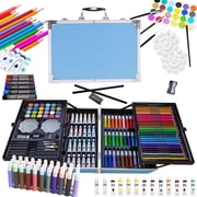 145 Pcs Art Set for Painting Coloring Drawing,Deluxe Portable Double Layers Aluminum Gift Box(Blue),Art Supplies for Girls Boys-Includes Marker,Color Pencils,Art Kit