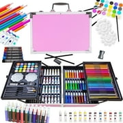 145 Pcs Art Set for Painting Coloring Drawing,Deluxe Portable Double Layers Aluminum Gift Box(Pink),Art Supplies for Girls Boys-Includes Color Pencils,Art Kit