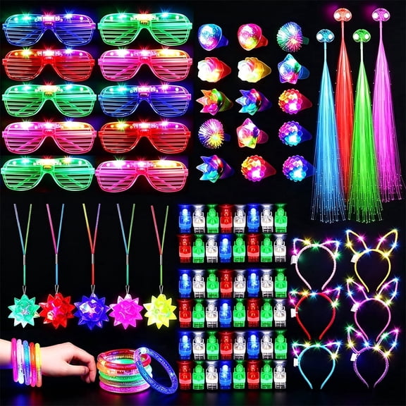145 Pcs Glow Party Supplies Set, Glow Glasses Headbands Rings, DIY Glow Bracelets Necklaces, Neon Light Up Party Favors for Kids Adults