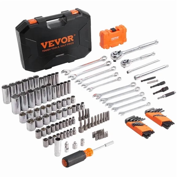145 Pcs SAE and Metric Mechanics Tool Set with 1 4 and 3 8 Drive Deep Standard Sockets Bits Wrenches Accessories Storage Case