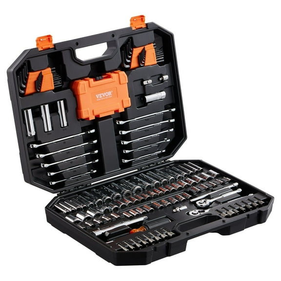 145-Piece Mechanics Tool Set with 1/4" & 3/8" Drive, SAE/Metric Sockets - Deep & Standard, Wrenches, Bits, Case - Professional Automotive Repair Kit