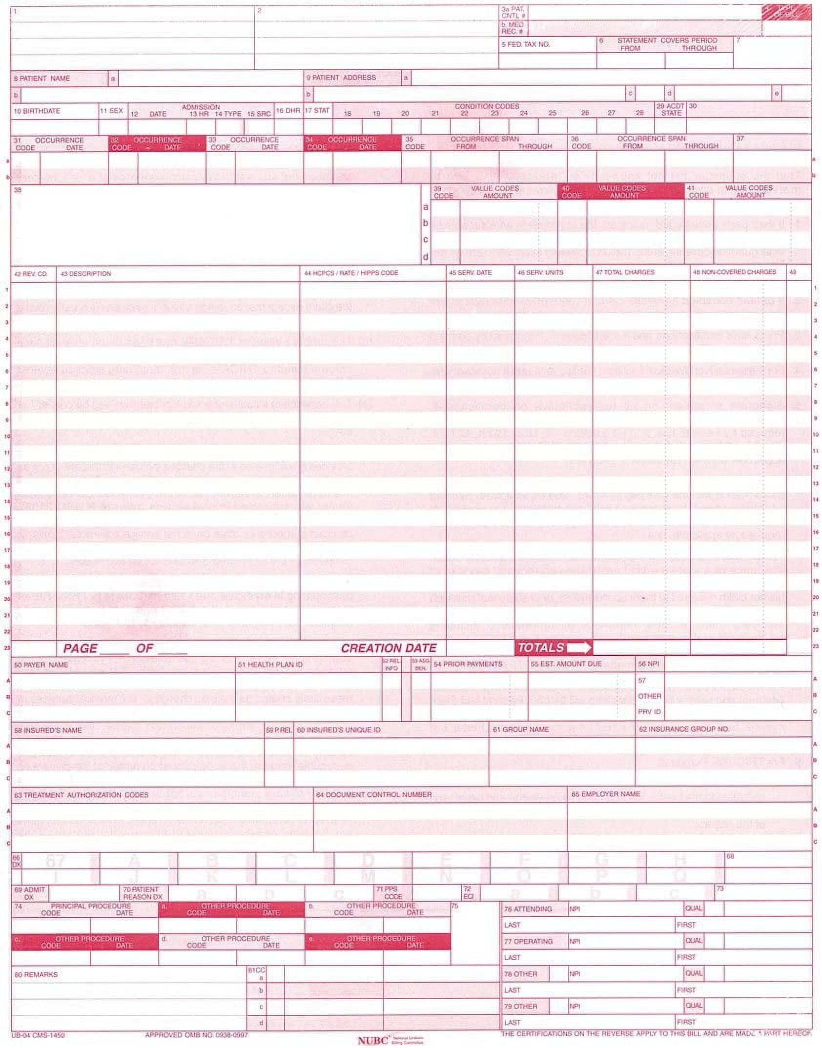 1450 / UB04 Medical Billing forms (500 Sheets)