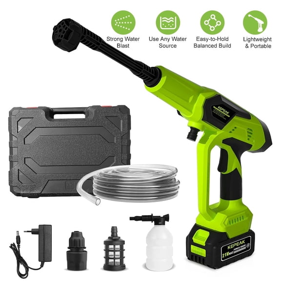 Kepeak 21V Cordless Pressure Washer, 1450 PSI Handheld Power Cleaner with 6-in-1 Nozzle, 5L/Min, 1 Battery and 16.4 ft Hose for Car and Garden