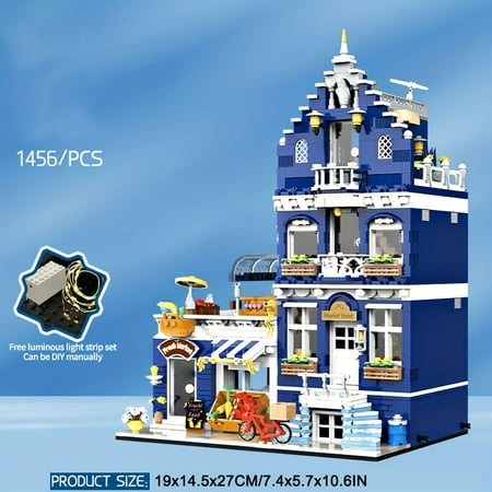 1456PCS European Architecture Mini Building Blocks Set - Creative City Market Buildings Street Landscape Assembly Toy, 3 Levels Modular Architecture, Suitable for Building Blocks for Adults and Kids