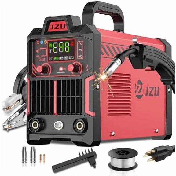145A Mig Welder, 110V Flux Core Welding Machine/Stick/Lift TIG 3 In 1 welder with Synergy, IGBT Inverter Gasless Welder Equipment with Large LCD Display, Portable Wire Feed Welder for Multi Use$$
