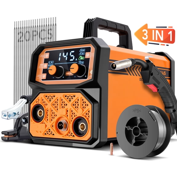 SPBTAR 145A MIG Welder, 110V 3-in-1 IGBT Welding Machine with Lift TIG, MMA, Flux Core Gasless MIG, Synergic & AI Arc Control - Portable Stick Welder Kit Includes Welding Mask & 20 Rods