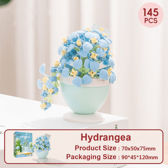 145PCS Hydrangea Flower Blocks, Flower Building Block Sets, Plants and Succulent Toys, Building Block Flowerpot For Botanical Collection Birthday Gift Valentine's Day Gifts