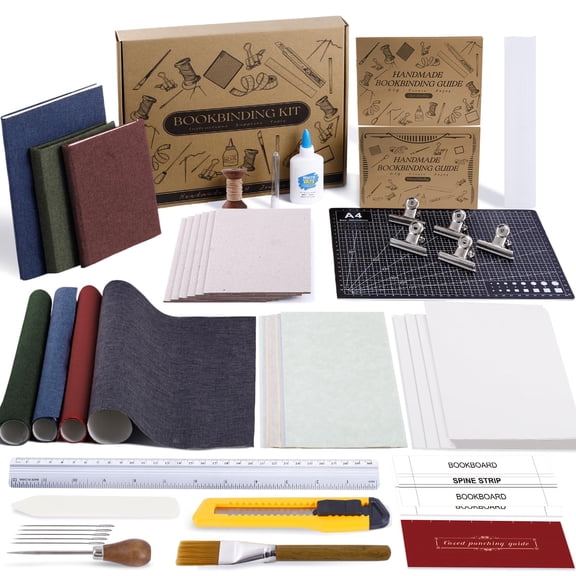 145Pcs Book Binding Kits for Beginners,Complete Bookbinding Kit Tools Materials with Instructions and Video Tutorials,Bookbinding Supplies Book Making Kit with A5 Paper Awl for DIY Crafts
