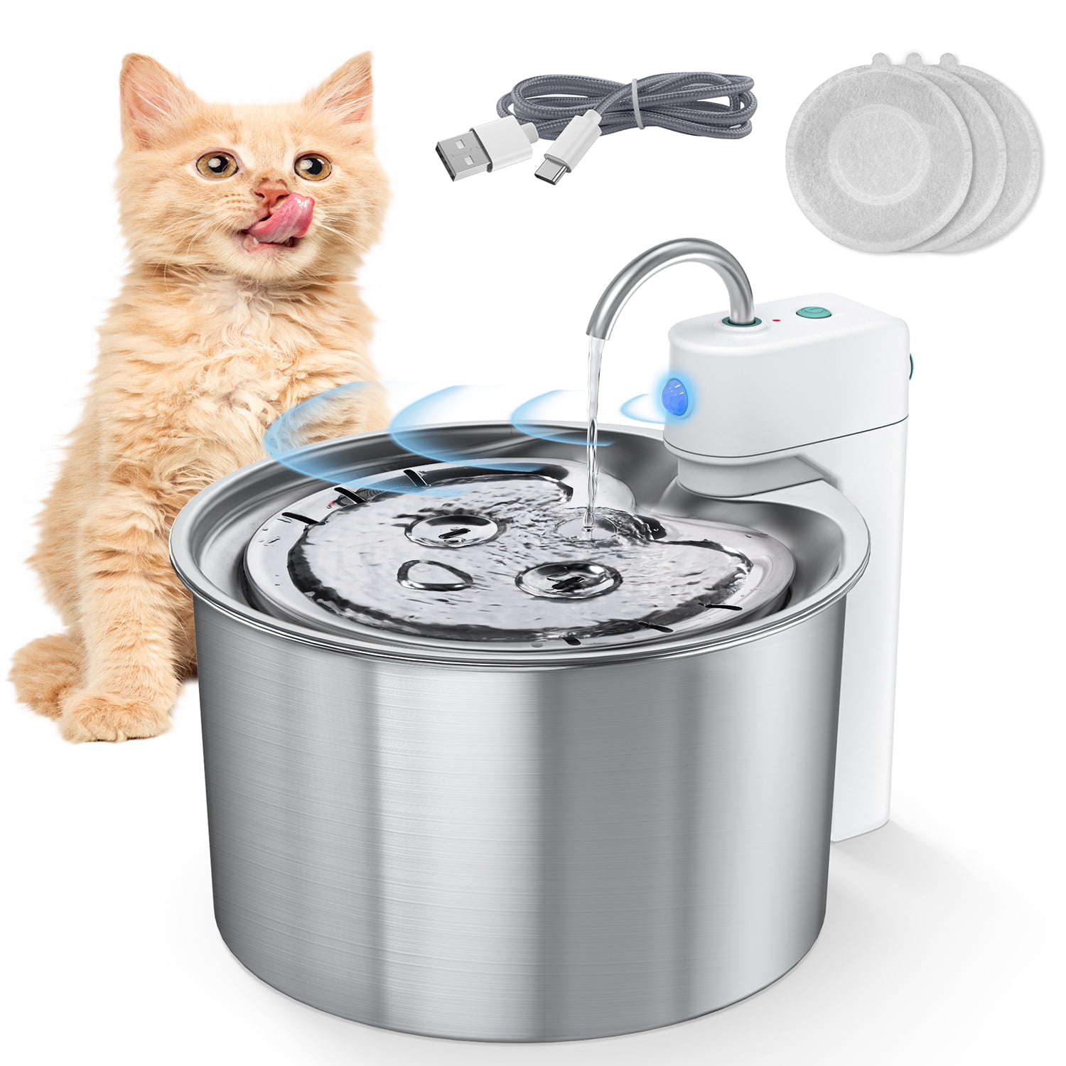 145oz/4.3L Wireless Cat Water Fountain, 304 Stainless Steel Battery
