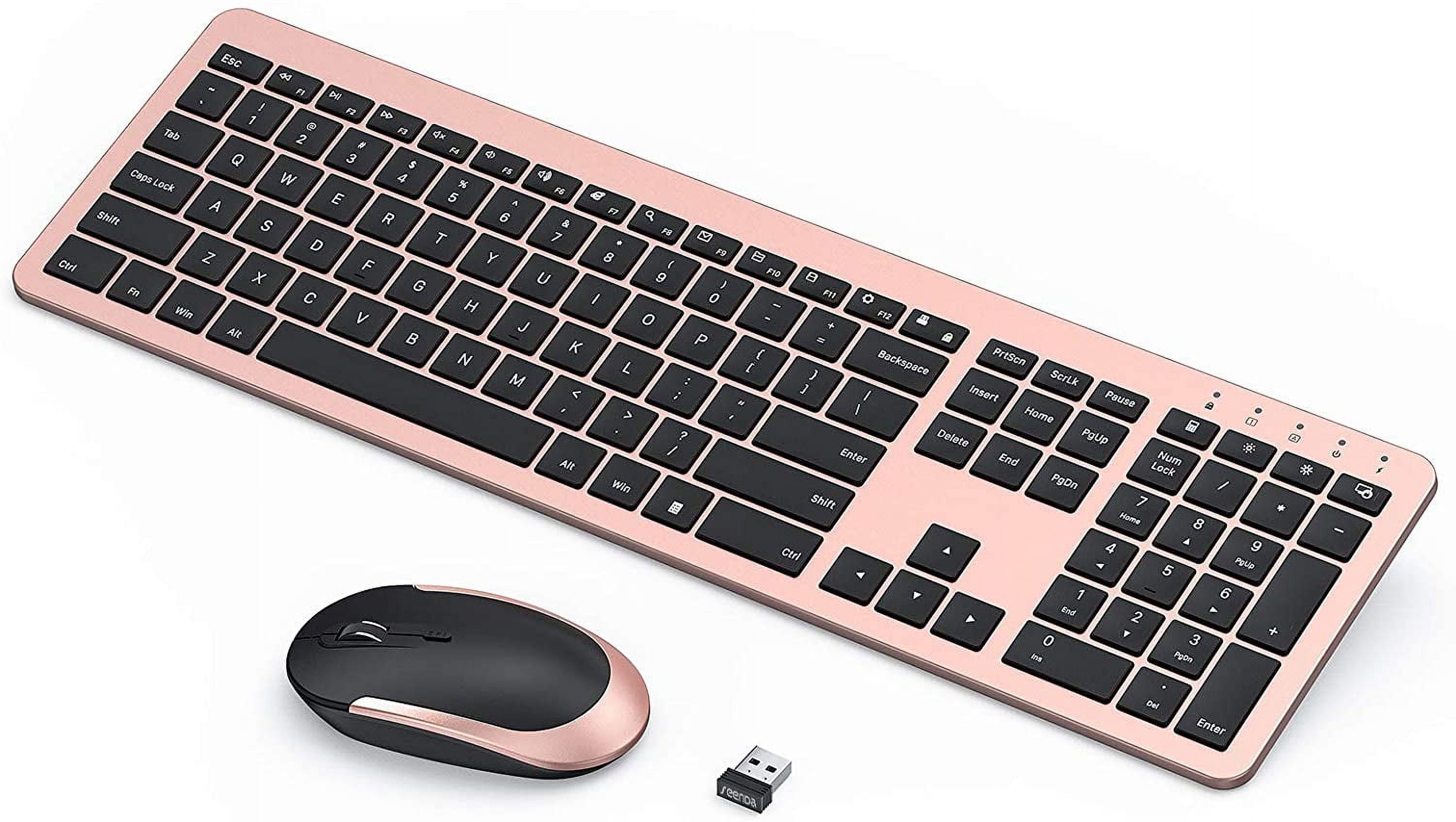 Rechargeable Wireless Keyboard Mouse Combo Full Size Cordless Keyboard & Mouse Sets with Build-in Lithium Battery Ultra Thin Quiet Keyboard Mice
