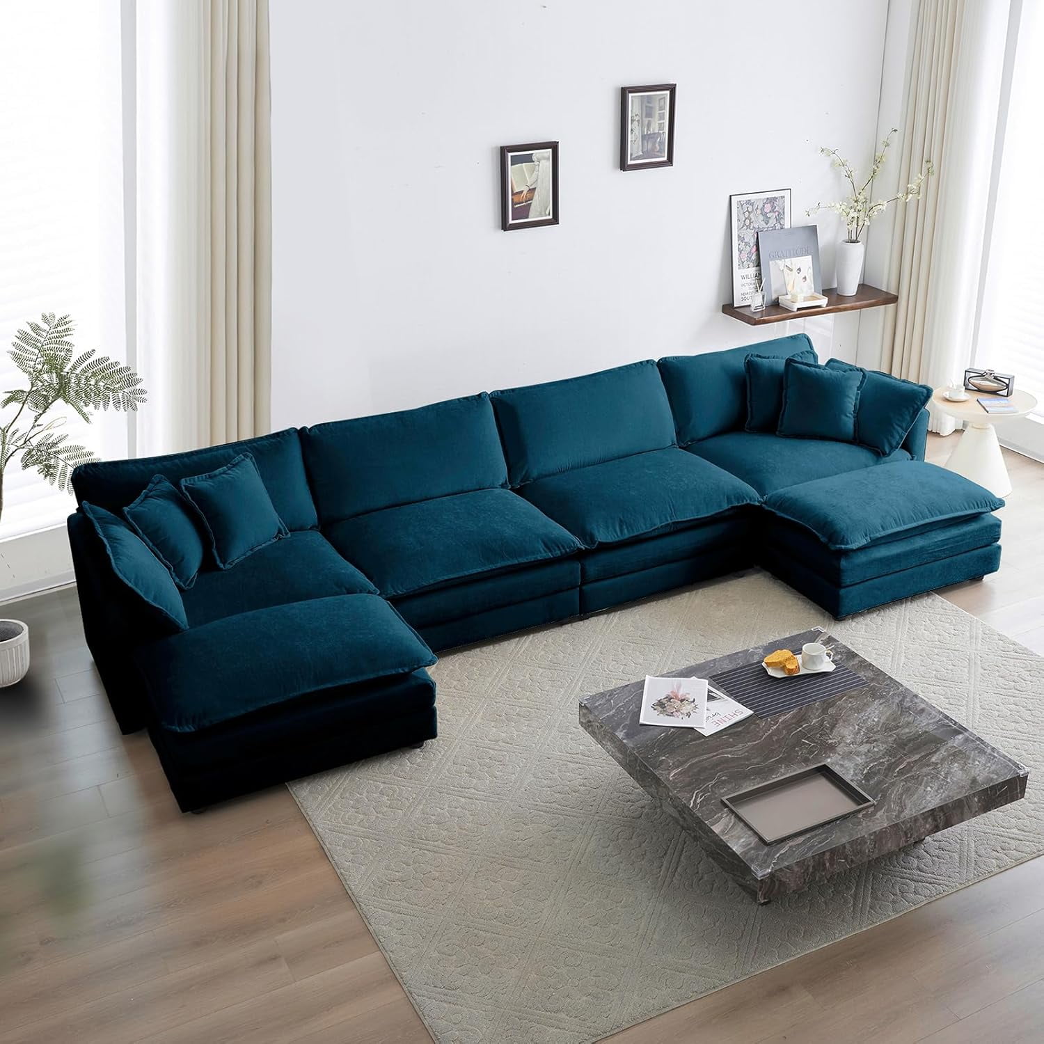 146" Cloud Chenille Modular Sectional Sofa With Ottomans - Large U-Shape Couch For Living Rooms, FSC Wood Frame
