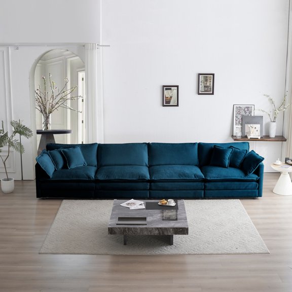 Free Combinable Convertible Modular Sectional Sofa Couch, 4 Seater Comfy Chenille Upholstered Deep Seat Sofa&Couch for Home Apartment Office Living Room