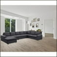 thumbnail image 1 of 146.5” Modular Sectional Sofa with Reversible Chaise – Dark Gray Linen Modern Living Room | Dark Gray | Linen | Square Arms, 1 of 5