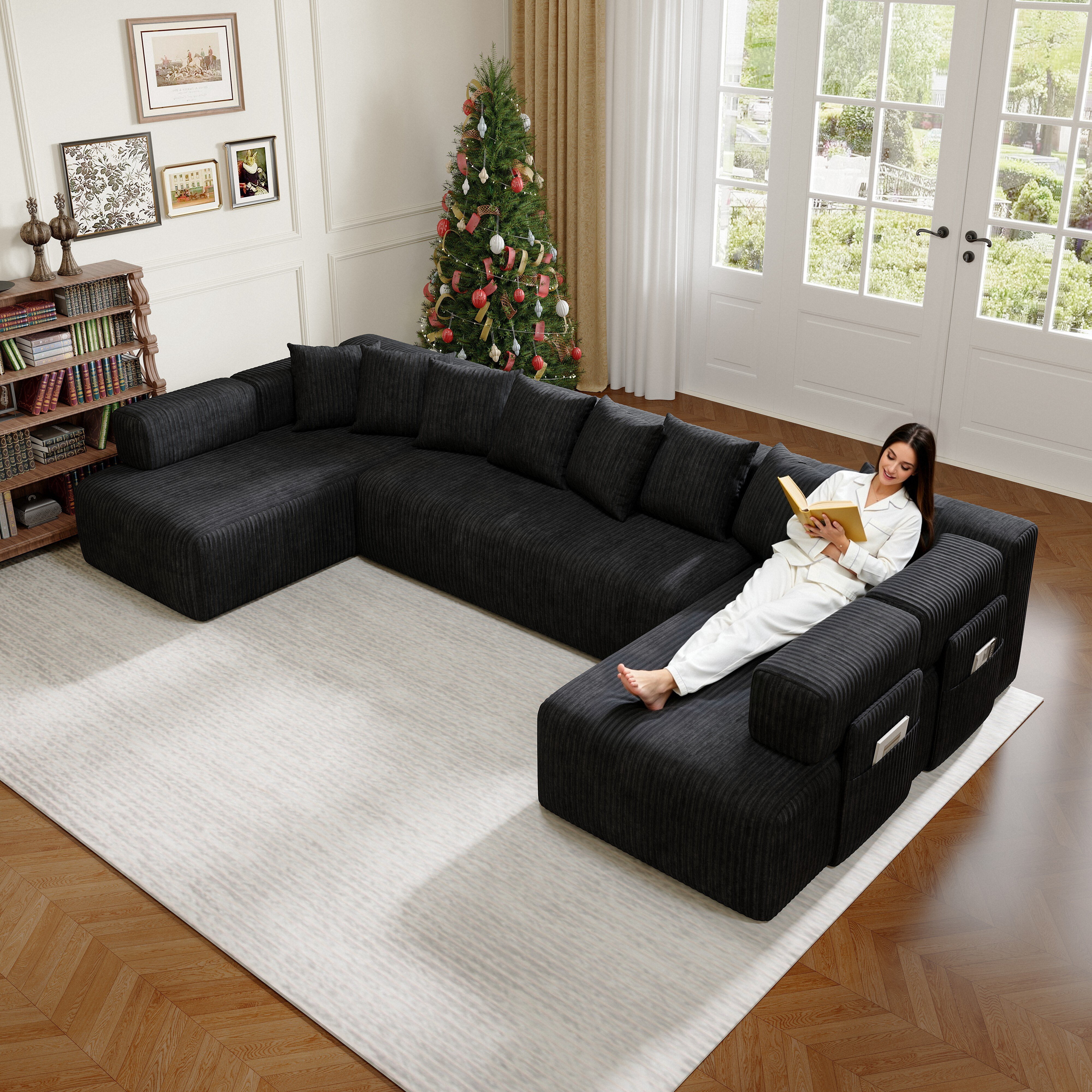 Assembly Synntax 146.5″ U‑Shaped Cloud Sectional Sofa in a Box,Oversized Modular ...