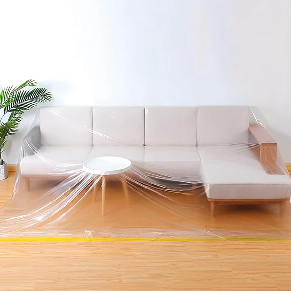 146" Extra Large L-Shape Plastic Couch Cover for Sectional Sofa, Waterproof Furniture Covers for Moving & Storage,Clear Sectional Sofa Cover Protector for Painting,Dustproof Corner & 3-Seater Couches