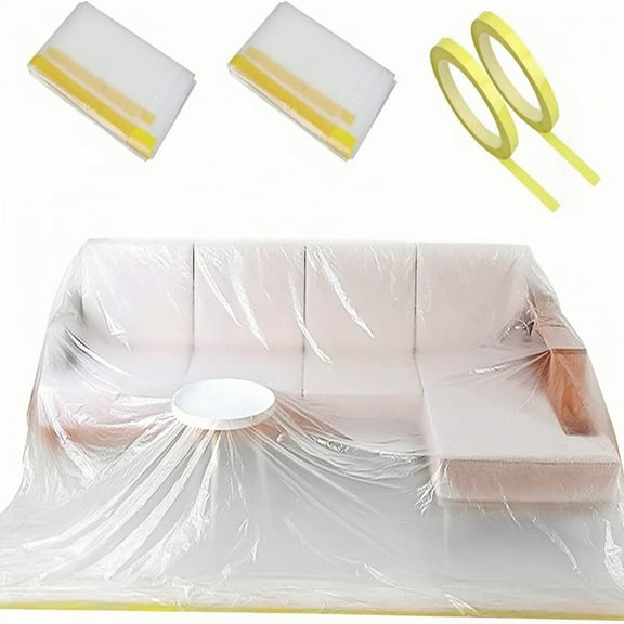 146" Inch Extra Large Plastic Couch Covers, Waterproof Furniture Protector for L-Shape Sectional Sofa, Clear Couch Cover for Moving, Storage & Pet Protection (2 Pack)