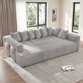 thumbnail image 1 of 146" Oversized U-Shaped Modular Sectional Sleeper Sofa, 5-Seat Convertible Couch with 8 Pillows, Corduroy Upholstery, Magazine Pocket, Gray, 1 of 14