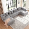 thumbnail image 1 of 146" Oversized U-Shaped Modular Sectional Sleeper Sofa, 5-Seat Convertible Couch with 8 Pillows, Corduroy Upholstery, Magazine Pocket, Gray, 1 of 14